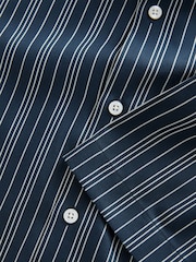 Navy Regular Fit Stripe Short Sleeve Lyocel Cotton Blend Smart Shirt - Image 7 of 8