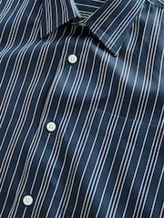Navy Regular Fit Stripe Short Sleeve Lyocel Cotton Blend Smart Shirt - Image 8 of 8