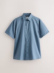 Dusky Blue Monogram Regular Fit 100% Cotton Geometric Print Short Sleeve Smart Shirt - Image 1 of 3