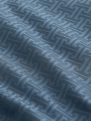 Dusky Blue Monogram Regular Fit 100% Cotton Geometric Print Short Sleeve Smart Shirt - Image 3 of 3
