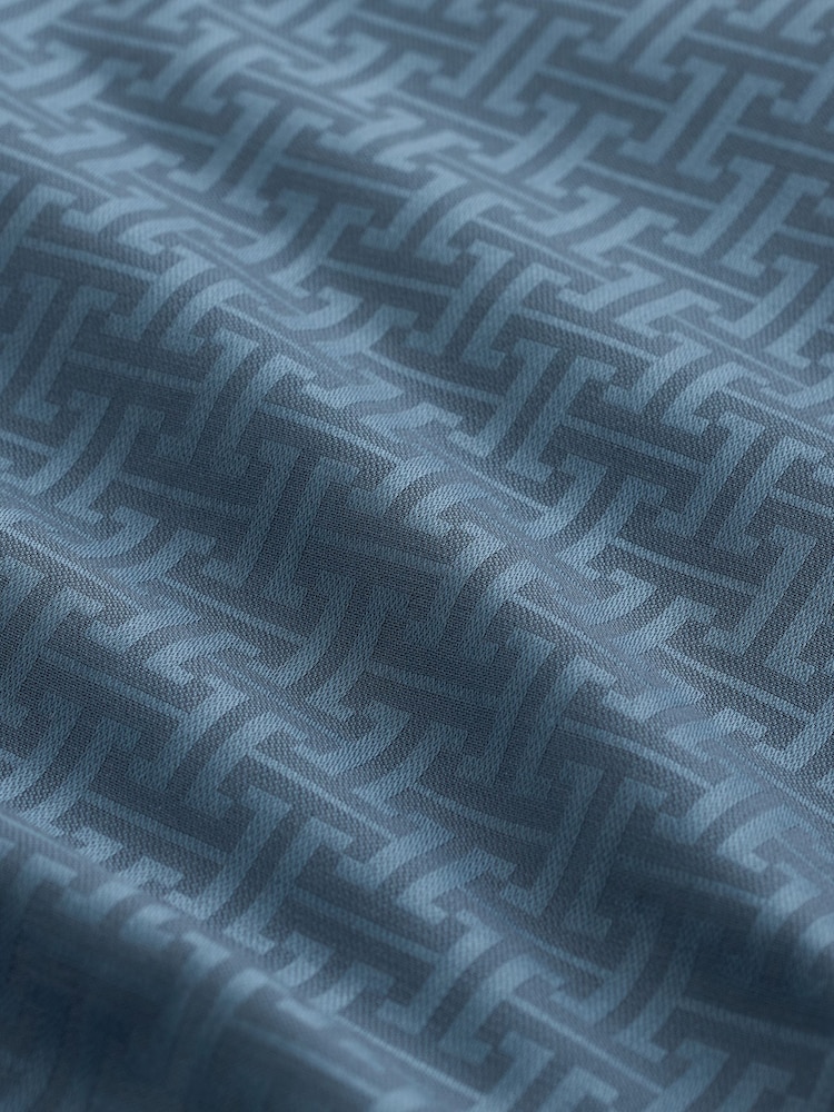 Dusky Blue Monogram Regular Fit 100% Cotton Geometric Print Short Sleeve Smart Shirt - Image 3 of 3