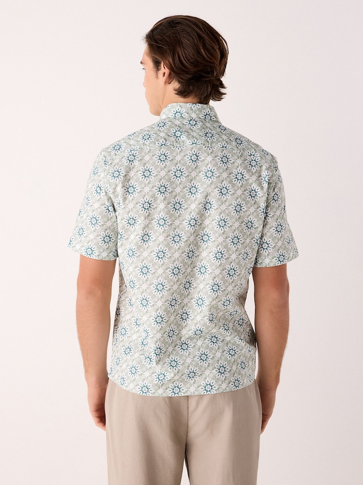 Seafoam Green Tile Regular Fit Print Short Sleeve Shirt - Image 2 of 5