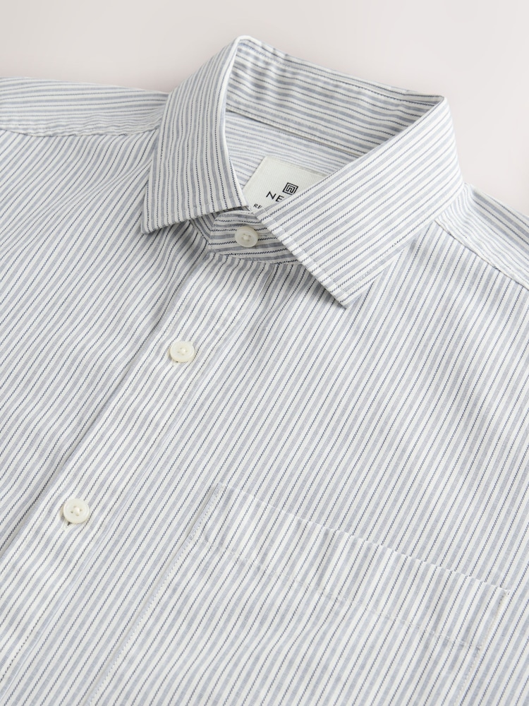 Grey Fine Stripe Regular Fit 100% Cotton Long Sleeve Formal Cutaway Collar Shirt - Image 2 of 3