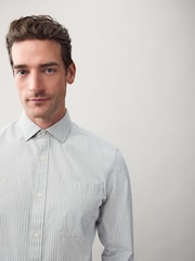 Grey Fine Stripe Regular Fit 100% Cotton Long Sleeve Formal Cutaway Collar Shirt - Image 4 of 9