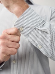 Grey Fine Stripe Regular Fit 100% Cotton Long Sleeve Formal Cutaway Collar Shirt - Image 5 of 9