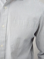 Grey Fine Stripe Regular Fit 100% Cotton Long Sleeve Formal Cutaway Collar Shirt - Image 6 of 9