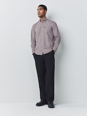Burgundy Red Micro Check Regular Fit Easy Iron Button Down Oxford Shirt - Image 1 of 6