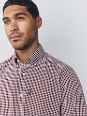 Burgundy Red Micro Check Regular Fit Easy Iron Button Down Oxford Shirt - Image 2 of 6