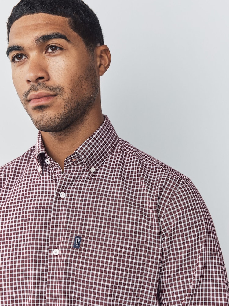 Burgundy Red Micro Check Regular Fit Easy Iron Button Down Oxford Shirt - Image 2 of 6