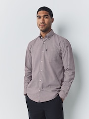 Burgundy Red Micro Check Regular Fit Easy Iron Button Down Oxford Shirt - Image 3 of 6