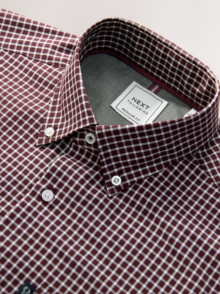 Burgundy Red Micro Check Regular Fit Easy Iron Button Down Oxford Shirt - Image 6 of 6