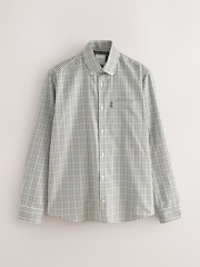 Neutral Brown/Navy Gingham Check Regular Fit Easy Iron Button Down Oxford Shirt - Image 1 of 3