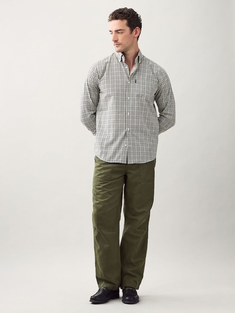 Neutral Brown/Navy Gingham Check Regular Fit Easy Iron Button Down Oxford Shirt - Image 2 of 8 Neutral Brown/Navy Gingham Check Regular Fit Easy Iron Button Down Oxford Shirt - Image 2 of 8