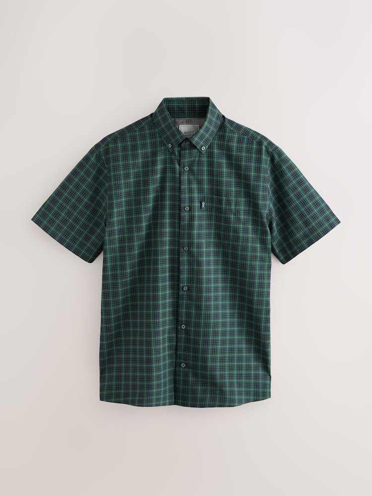 Black/Green Mini Check Easy Iron Button Down Short Sleeve Oxford Shirt - Image 1 of 3