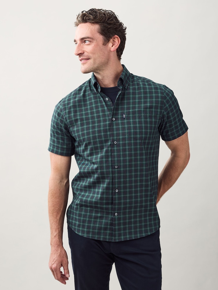 Black/Green Mini Check Easy Iron Button Down Short Sleeve Oxford Shirt - Image 1 of 7 Black/Green Mini Check Easy Iron Button Down Short Sleeve Oxford Shirt - Image 1 of 7