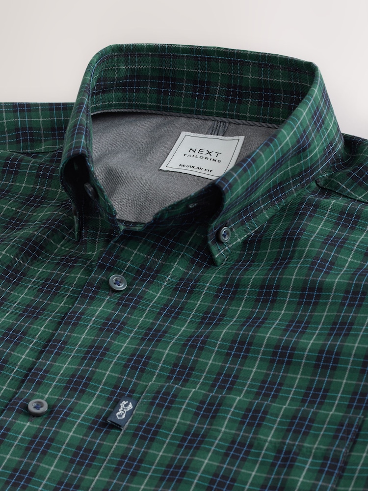 Black/Green Mini Check Easy Iron Button Down Short Sleeve Oxford Shirt - Image 2 of 3