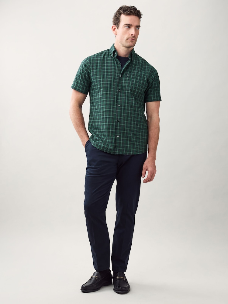 Black/Green Mini Check Easy Iron Button Down Short Sleeve Oxford Shirt - Image 2 of 7 Black/Green Mini Check Easy Iron Button Down Short Sleeve Oxford Shirt - Image 2 of 7