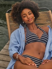 FatFace Cody Navy Textured Breton Stripe Bikini Top - Image 4 of 5