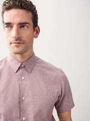 Rosa oscuro - Short Sleeve Embroided Print Smart Shirt - Imagen 1 de 5