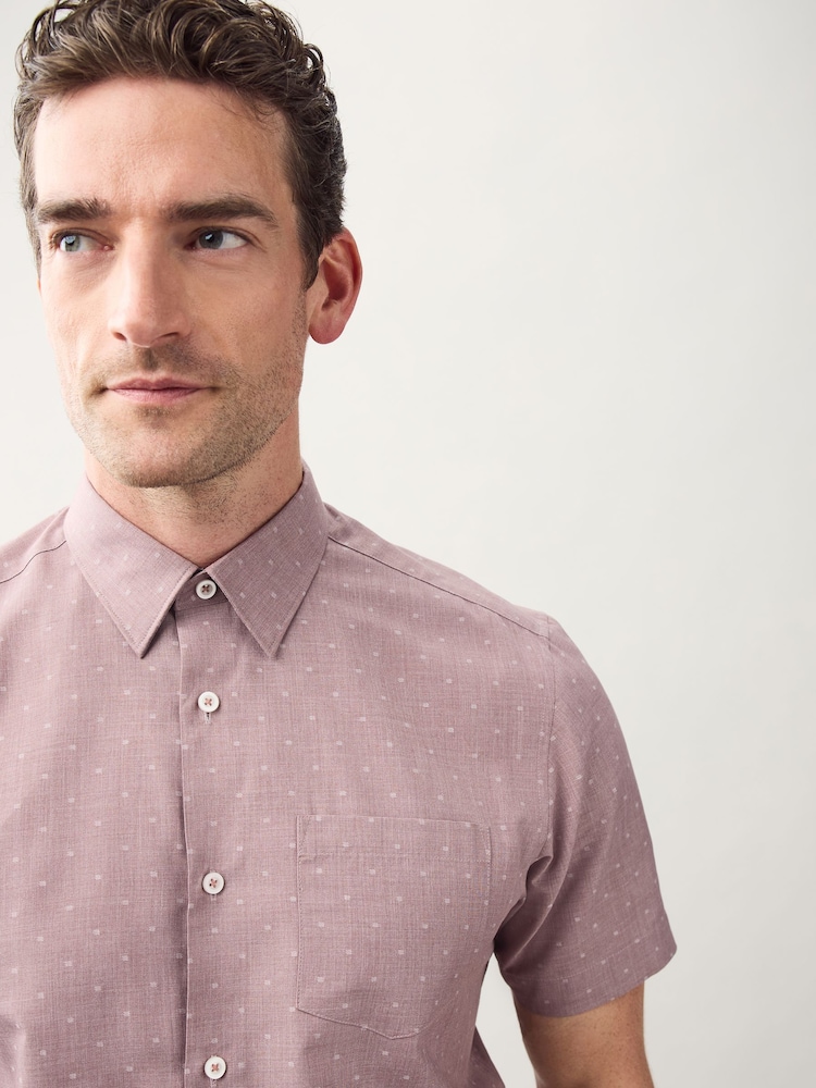 Rosa oscuro - Short Sleeve Embroided Print Smart Shirt - Imagen 1 de 5