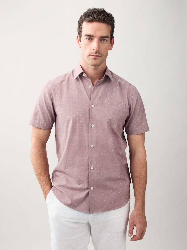 Rosa oscuro - Short Sleeve Embroided Print Smart Shirt - Imagen 2 de 5