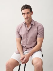 Rosa oscuro - Short Sleeve Embroided Print Smart Shirt - Imagen 3 de 5