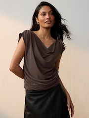 Chocolate Brown Sleeveless Drape Top - Image 1 of 1
