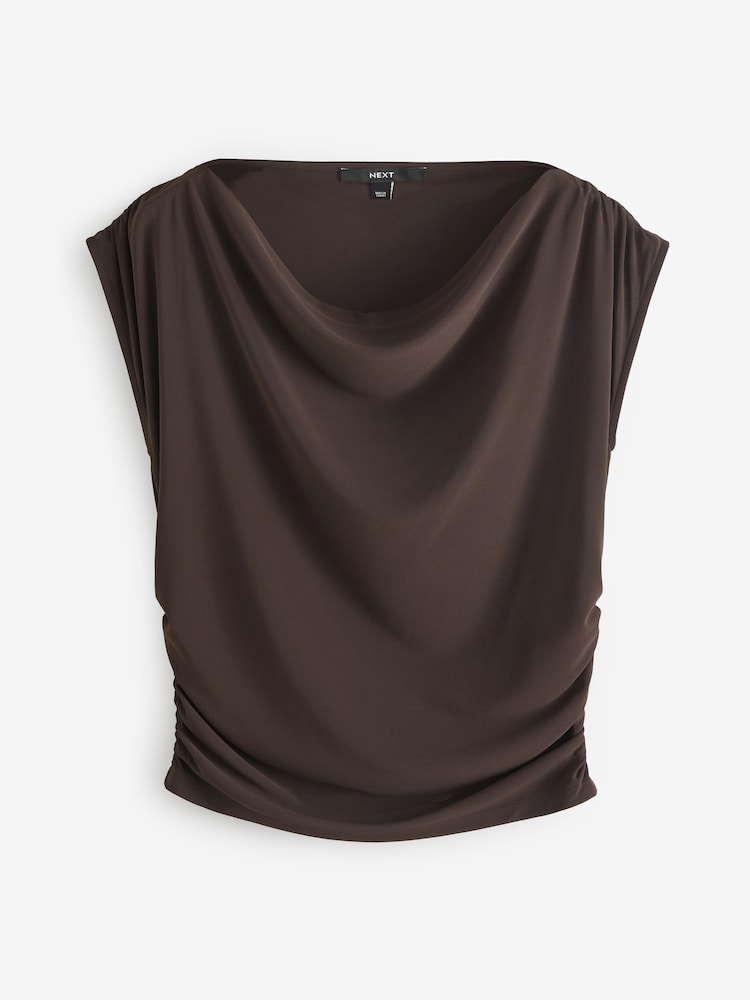 Chocolate Brown Sleeveless Drape Top - Image 5 of 7