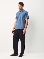 Azul oscuro - Short Sleeve Embroided Print Smart Shirt - Imagen 2 de 7