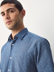 Azul oscuro - Short Sleeve Embroided Print Smart Shirt - Imagen 4 de 7