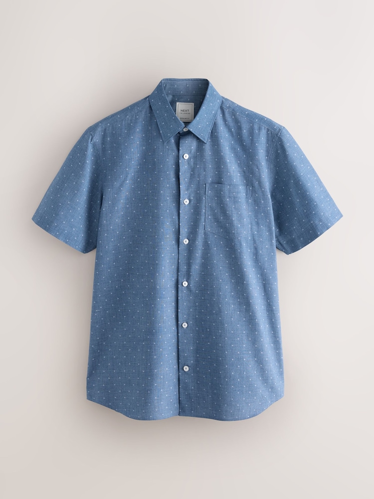Dusky Blue Regular Fit Short Sleeve Embroided Print Smart Shirt - Image 5 of 7