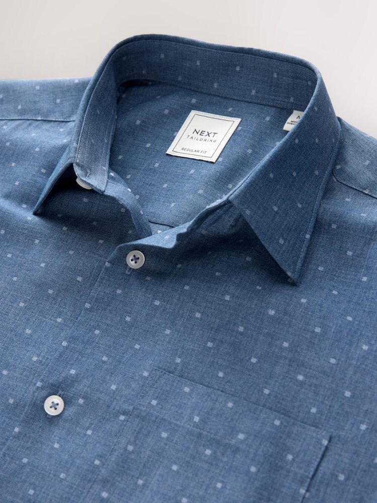 Dusky Blue Regular Fit Short Sleeve Embroided Print Smart Shirt - Image 6 of 7