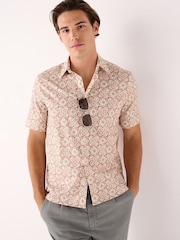 Rust Brown Tile Regular Fit Print Short Sleeve Shirt - Image 1 of 8