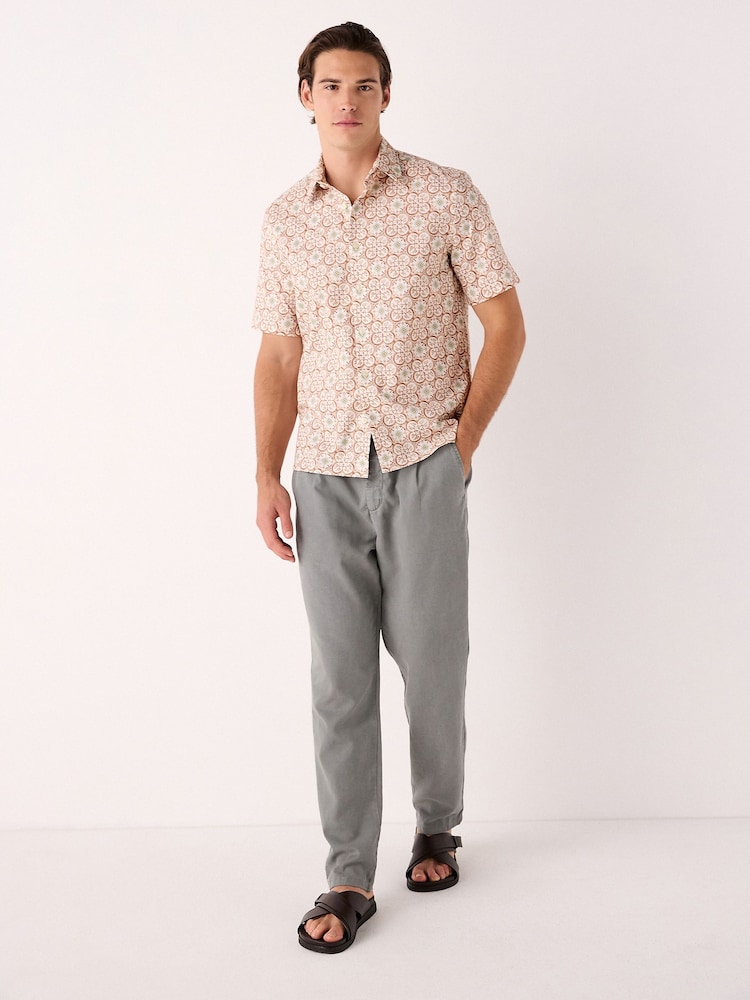 Rust Brown Tile Regular Fit Print Short Sleeve Shirt - Image 2 of 8