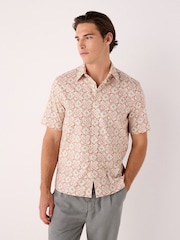 Rust Brown Tile Regular Fit Print Short Sleeve Shirt - Image 5 of 8