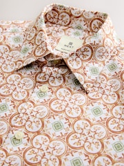 Rust Brown Tile Regular Fit Print Short Sleeve Shirt - Image 8 of 8