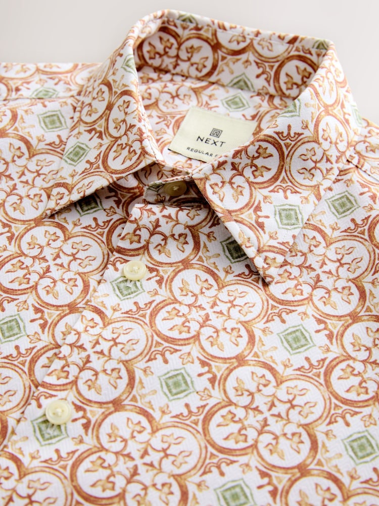 Rust Brown Tile Regular Fit Print Short Sleeve Shirt - Image 8 of 8