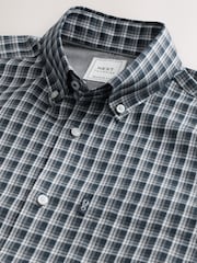 Navy Micro Check Regular Fit Easy Iron Button Down Oxford Shirt - Image 3 of 3