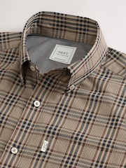 Neutral Brown Windowpane Check Easy Iron Button Down Short Sleeve Oxford Shirt - Image 2 of 3