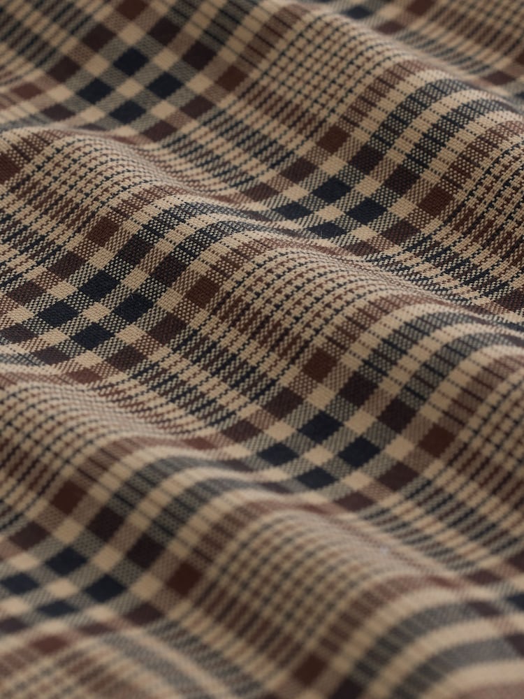 Neutral Brown Windowpane Check Easy Iron Button Down Short Sleeve Oxford Shirt - Image 3 of 3