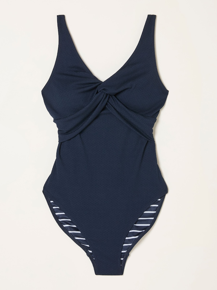 FatFace Sennen Navy Twist Textured Swimsuit - Image 1 of 1 FatFace Sennen Navy Twist Textured Swimsuit - Image 1 of 1