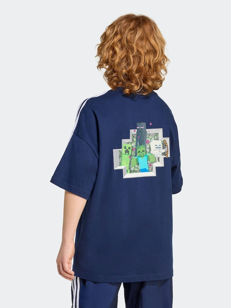 adidas Originals Navy x Minecraft Graphic Print Kids T-Shirt - Image 2 of 6