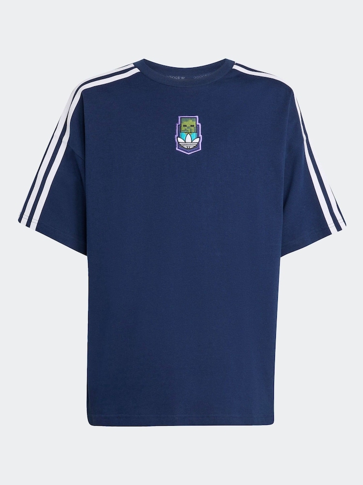 adidas Originals Navy x Minecraft Graphic Print Kids T-Shirt - Image 6 of 6