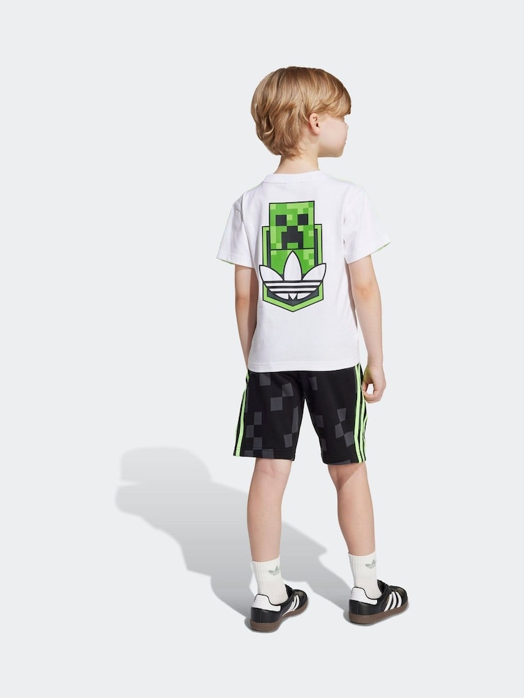 adidas Originals White/Black x Minecraft Little Kids Shorts and T-Shirt Set - Image 2 of 8