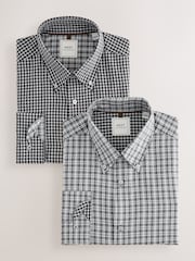 Grey Check/Gingham Regular Fit Single Cuff Easy Care Smart Shirts 2 Pack - Image 1 of 5