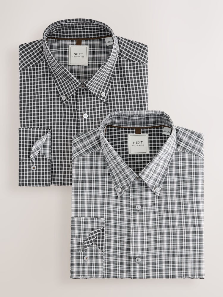 Grey Check/Gingham Regular Fit Single Cuff Easy Care Smart Shirts 2 Pack - Image 1 of 5