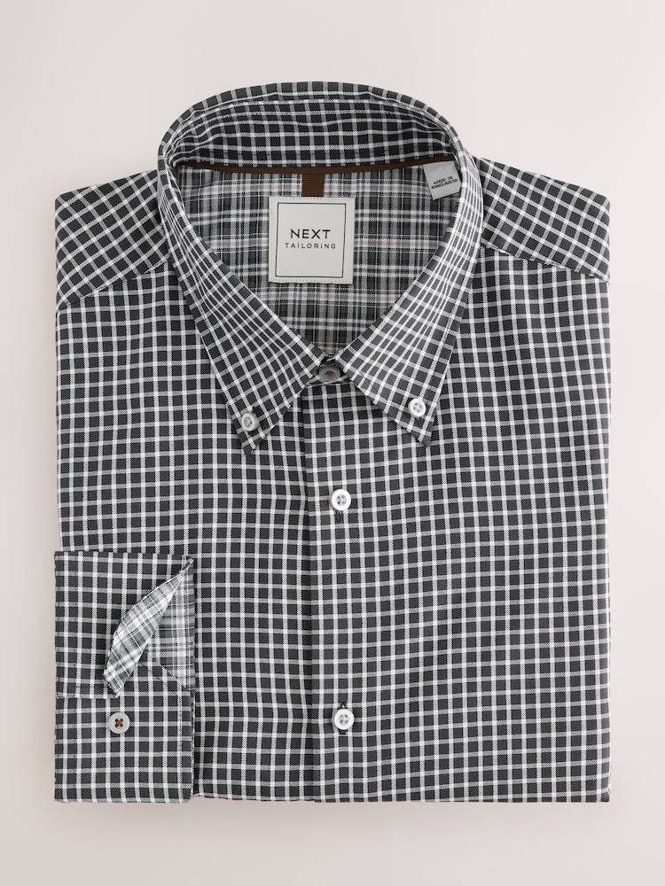 Grey Check/Gingham Regular Fit Single Cuff Easy Care Smart Shirts 2 Pack - Image 2 of 5