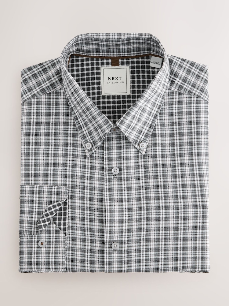 Grey Check/Gingham Regular Fit Single Cuff Easy Care Smart Shirts 2 Pack - Image 3 of 5