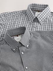 Grey Check/Gingham Regular Fit Single Cuff Easy Care Smart Shirts 2 Pack - Image 5 of 5