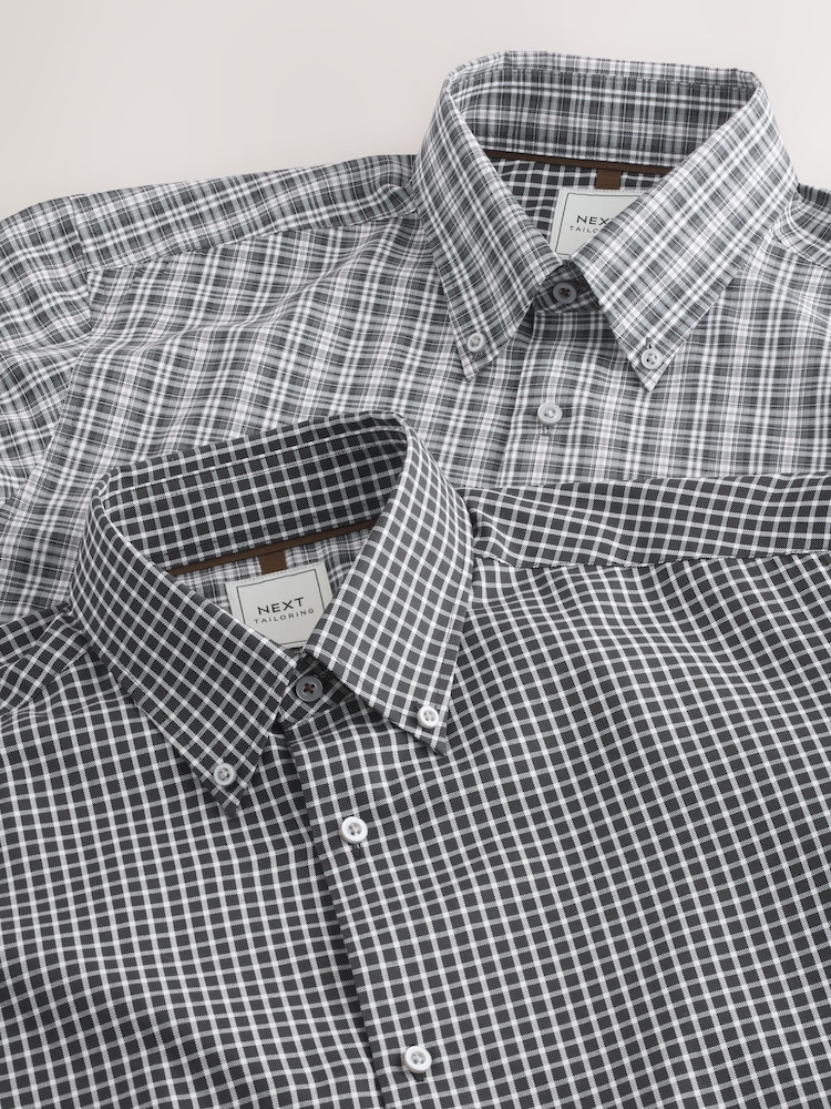 Grey Check/Gingham Regular Fit Single Cuff Easy Care Smart Shirts 2 Pack - Image 5 of 5
